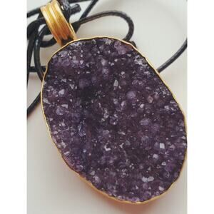 Dina Mackney Druzy Purple Rough Quartz Crystal Pendant 2.5"